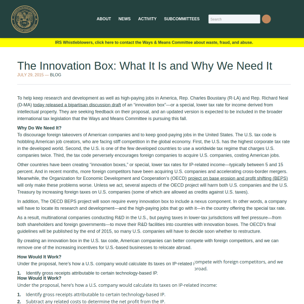 The Innovation Box: What It Is and Why We Need It - Ways and Means