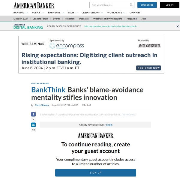 Banks’ blame-avoidance mentality stifles innovation