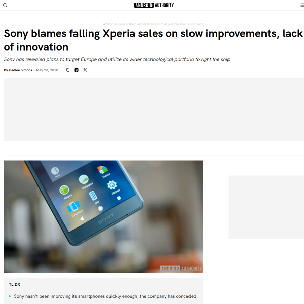 Sony blames falling Xperia sales on slow improvements, lack of innovation