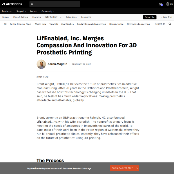 LifEnabled, Inc. Merges Compassion And Innovation For 3D Prosthetic Printing - Fusion 360 Blog