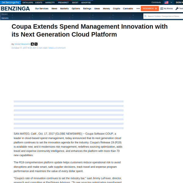Coupa Extends Spend Management Innovation with its Next Generation Cloud Platform