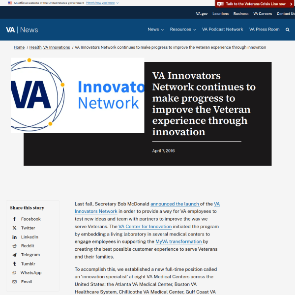 VA Innovators Network continues to make progress to improve the Veteran experience through innovation - VAntage Point