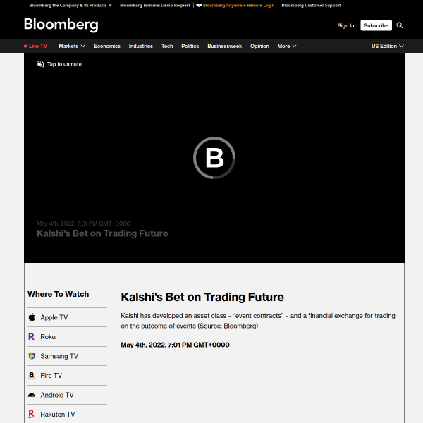 Bloomberg Kalshi trading future video illustration