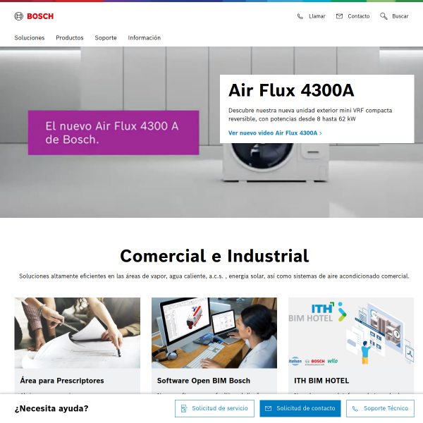 Vista mini Web: https://www.bosch-thermotechnology.com/es/es/comercial-e-industrial/inicio/