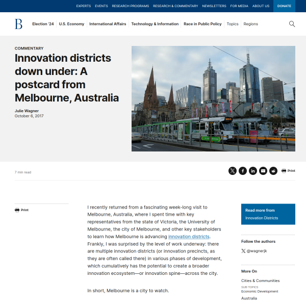Innovation districts down under: A postcard from Melbourne, Australia