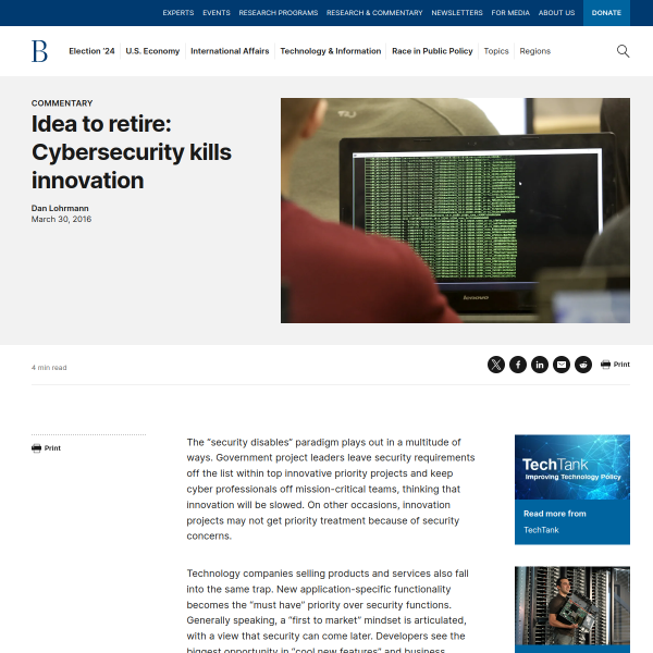 Idea to retire: Cybersecurity kills innovation