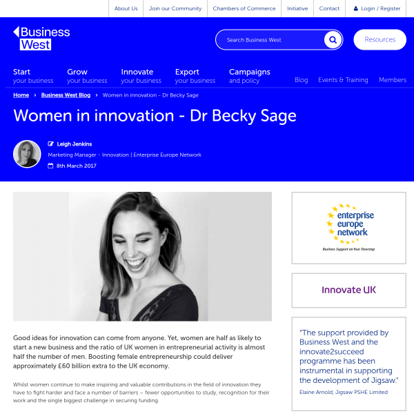 Women in innovation - Dr Becky Sage