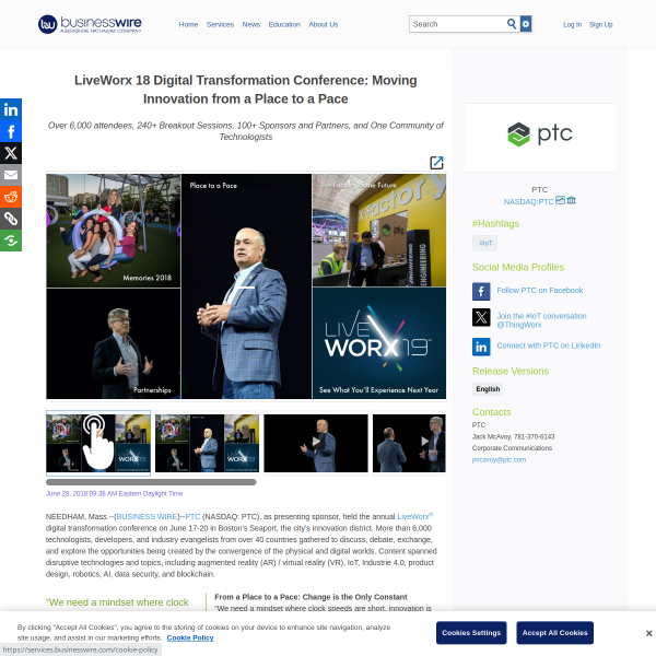 LiveWorx 18 Digital Transformation Conference: Moving Innovation from a Place to a Pace