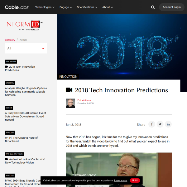 2018 Tech Innovation Predictions - CableLabs