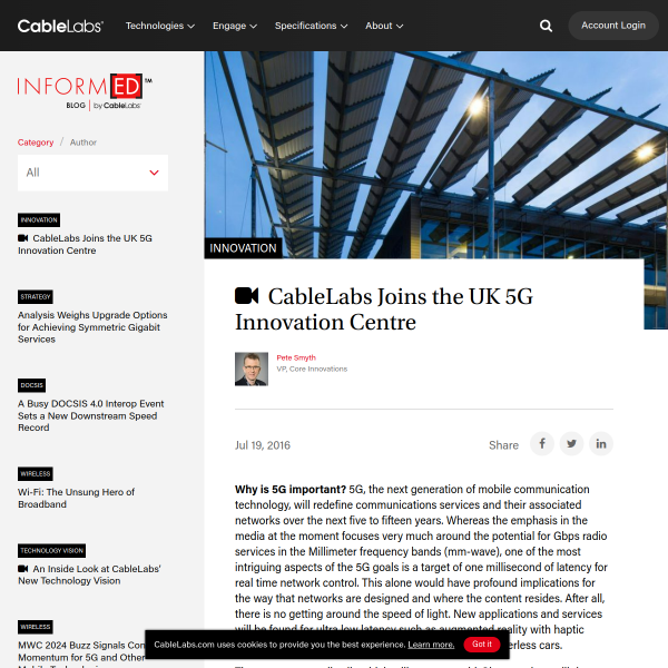 CableLabs Joins the UK 5G Innovation Centre - CableLabs