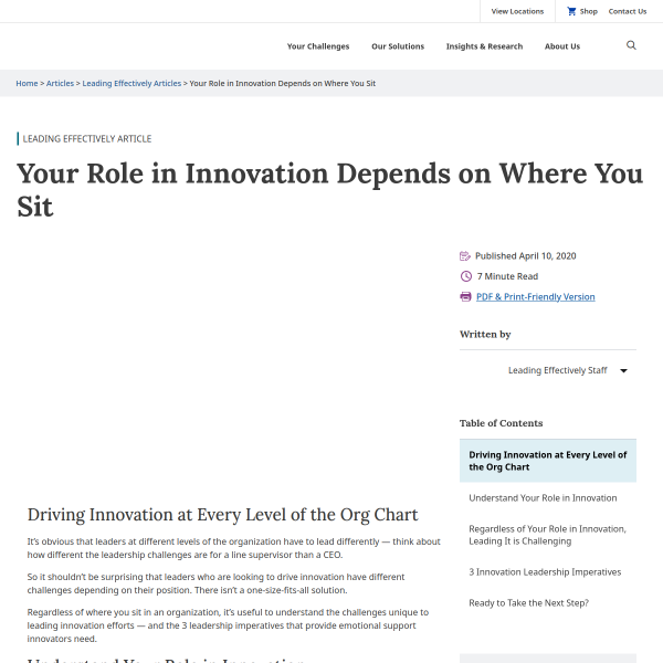 Your Role in Innovation Depends on Where You Sit