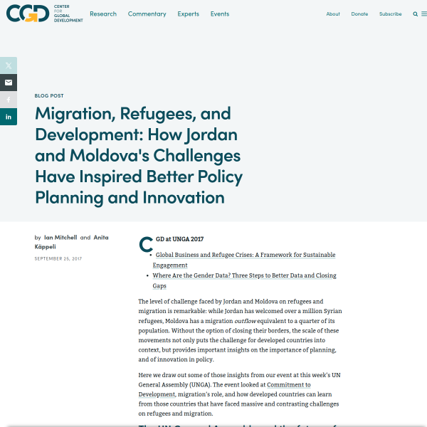 Migration, Refugees, and Development: How Jordan and Moldova's Challenges Have Inspired Better Policy Planning and Innovation