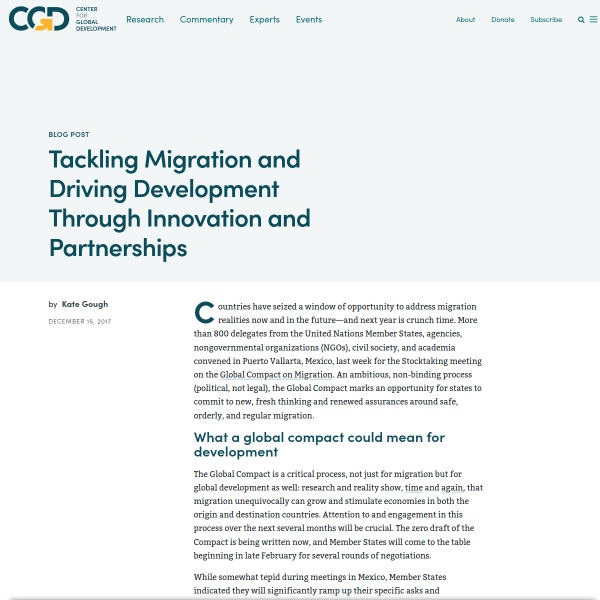 Tackling Migration and Driving Development Through Innovation and Partnerships