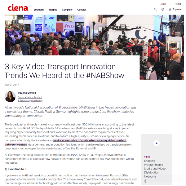 3 Key Video Transport Innovation Trends We Heard at the #NABShow - Ciena
