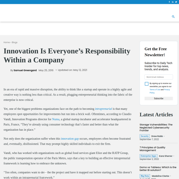 Innovation Is Everyone’s Responsibility Within a Company