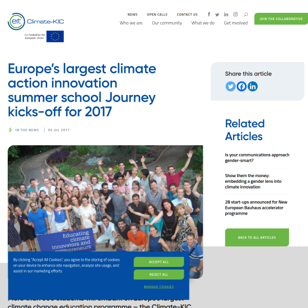 Europe’s largest climate action innovation summer school Journey kicks-off for 2017 - Climate-KIC