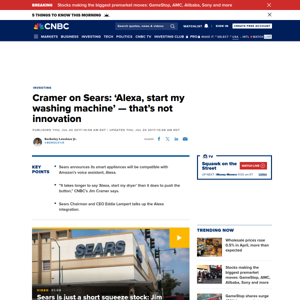 Cramer on Sears: 'Alexa, start my washing machine' — that's not innovation
