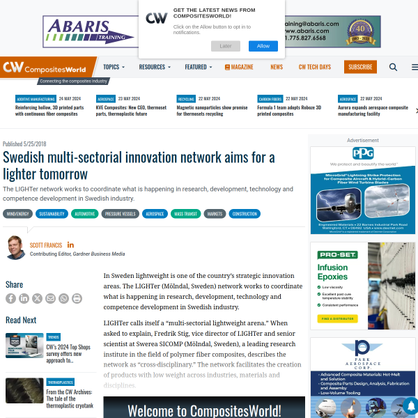 Swedish multi-sectorial innovation network aims for a lighter tomorrow
