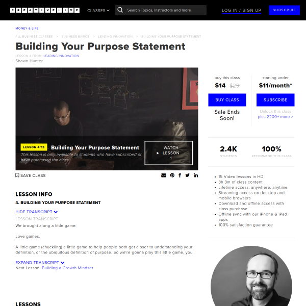 Building Your Purpose Statement from Leading Innovation with Shawn Hunter - CreativeLive