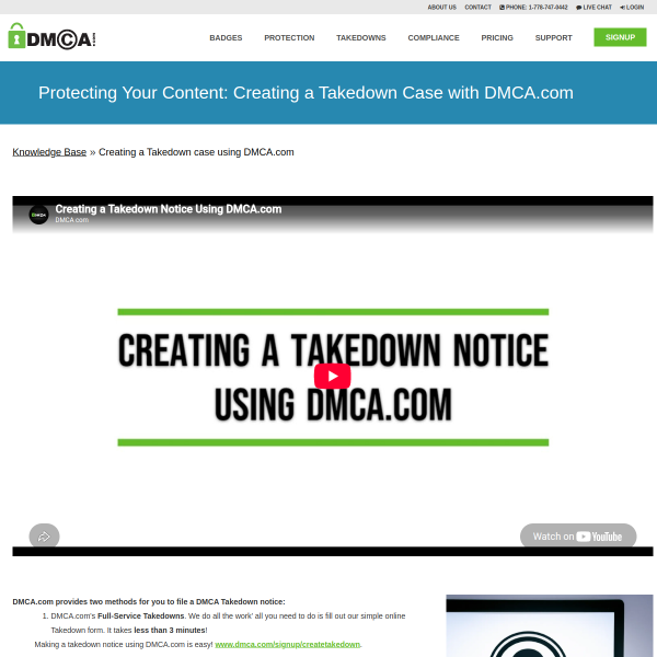 Creating a Takedown case using DMCA.com