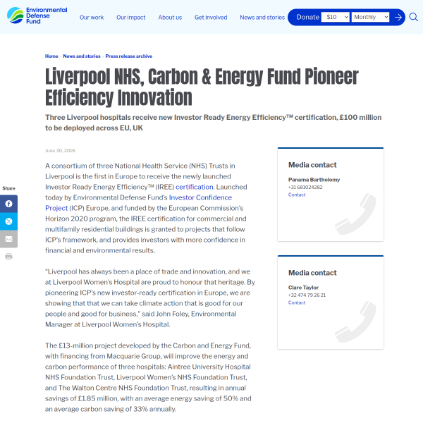 Liverpool NHS, Carbon & Energy Fund Pioneer Efficiency Innovation