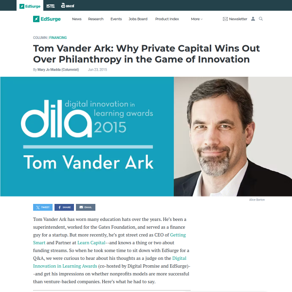 Tom Vander Ark: Why Private Capital Wins Out Over Philanthropy in the Game of Innovation - EdSurge News