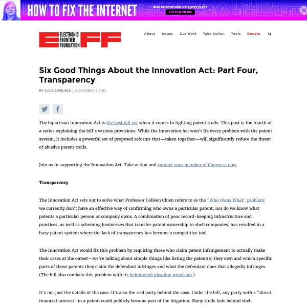 Six Good Things About the Innovation Act: Part Four, Transparency