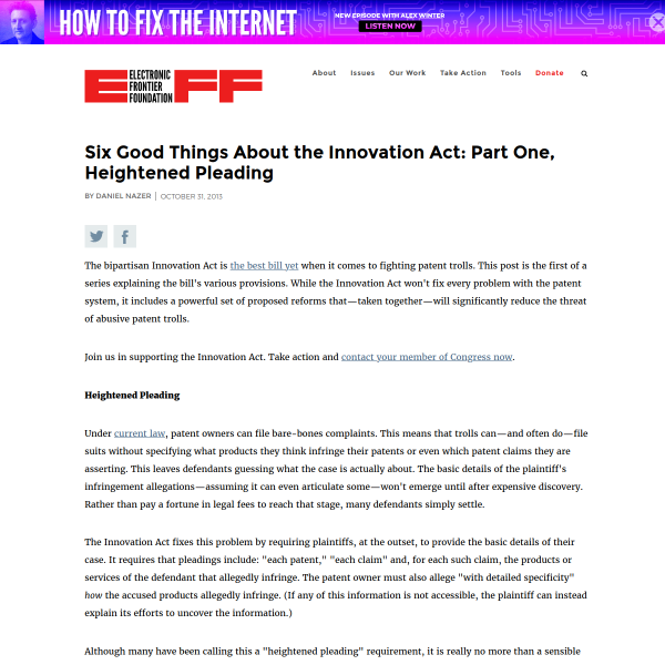 Six Good Things About the Innovation Act: Part One, Heightened Pleading