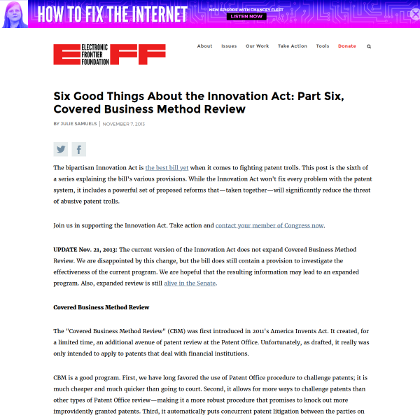 Six Good Things About the Innovation Act: Part Six, Covered Business Method Review