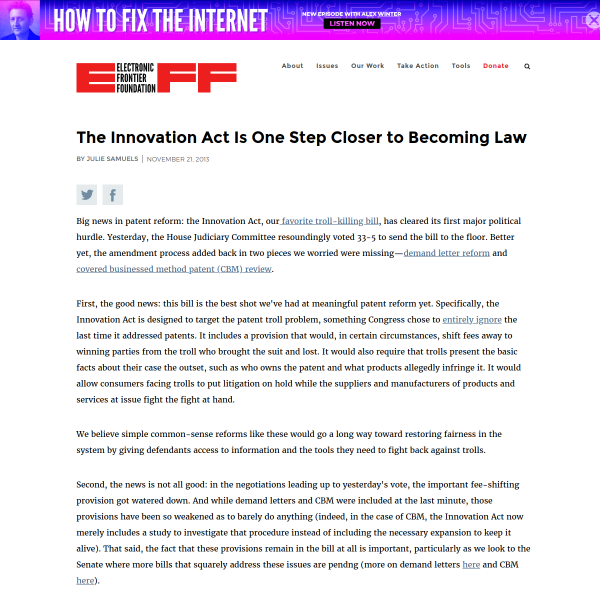 The Innovation Act Is One Step Closer to Becoming Law