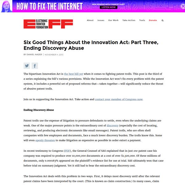 Six Good Things About the Innovation Act: Part Three, Ending Discovery Abuse