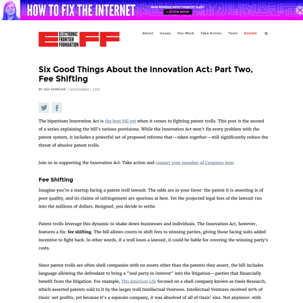 Six Good Things About the Innovation Act: Part Two, Fee Shifting