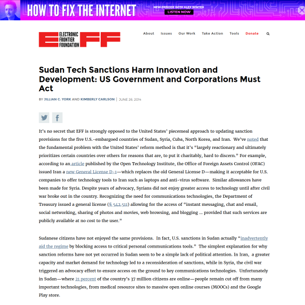Sudan Tech Sanctions Harm Innovation and Development: US Government and Corporations Must Act