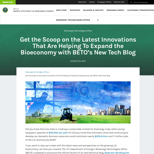 Get the Scoop on the Latest Innovations That Are Helping To Expand the Bioeconomy with BETO’s New Tech Blog