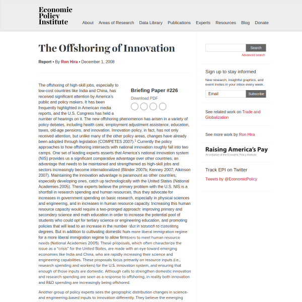 The Offshoring of Innovation
