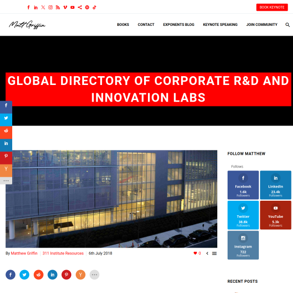 2018 Directory of Corporate R&D and Innovation Labs – Fanatical Futurist by International Keynote Speaker Matthew Griffin