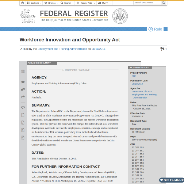 Workforce Innovation and Opportunity Act