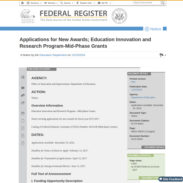 Applications for New Awards; Education Innovation and Research Program-Mid-Phase Grants