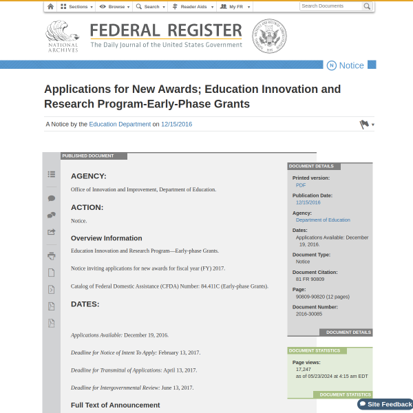 Applications for New Awards; Education Innovation and Research Program-Early-Phase Grants