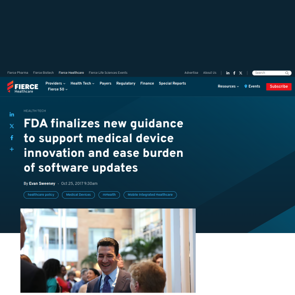 FDA finalizes new guidance to support medical device innovation and ease burden of software updates