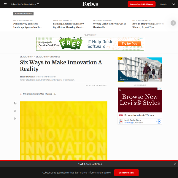 Six Ways to Make Innovation A Reality