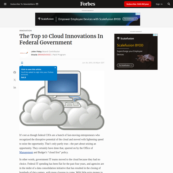 The Top 10 Cloud Innovations In Federal Government