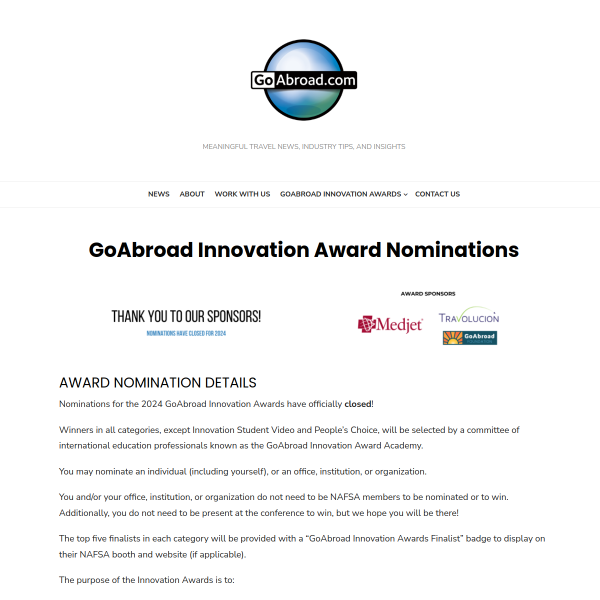 GoAbroad Innovation Award Nominations - GoAbroad Corporate Blog