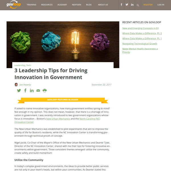 3 Leadership Tips for Driving Innovation in Government - GovLoop