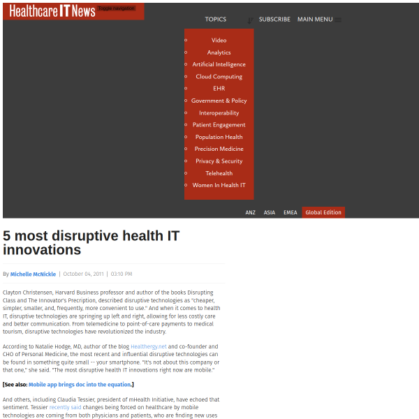 5 most disruptive health IT innovations