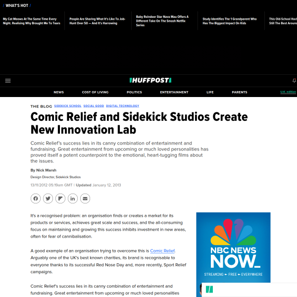 Comic Relief and Sidekick Studios Create New Innovation Lab