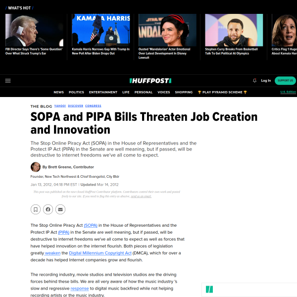 SOPA and PIPA Bills Threaten Job Creation and Innovation