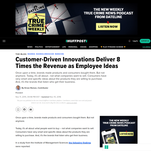 Customer-Driven Innovations Deliver 8 Times the Revenue as Employee Ideas