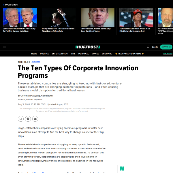 The Ten Types Of Corporate Innovation Programs