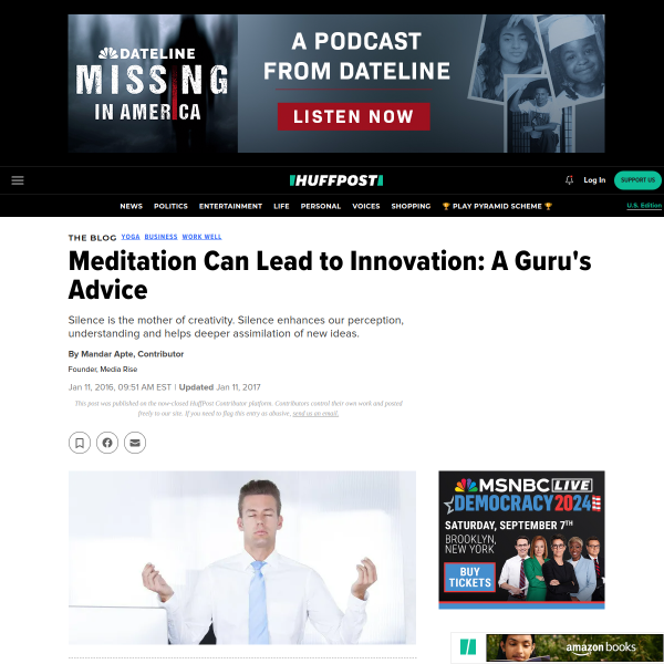 Meditation Can Lead to Innovation: A Guru's Advice
